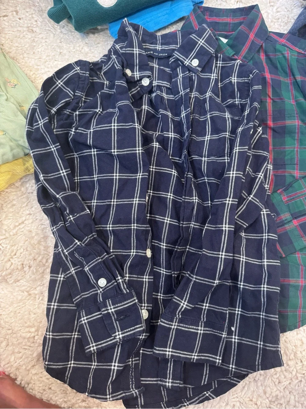 Janie and Jack bundle Boys' Plaid Button-Down Shirt Bundle - Navy & Green